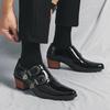 Spring Men's Pointed High-Heeled Leather Shoes - Plus Size, Formal & Casual, Height-Increasing Fashion with Patent Leather.