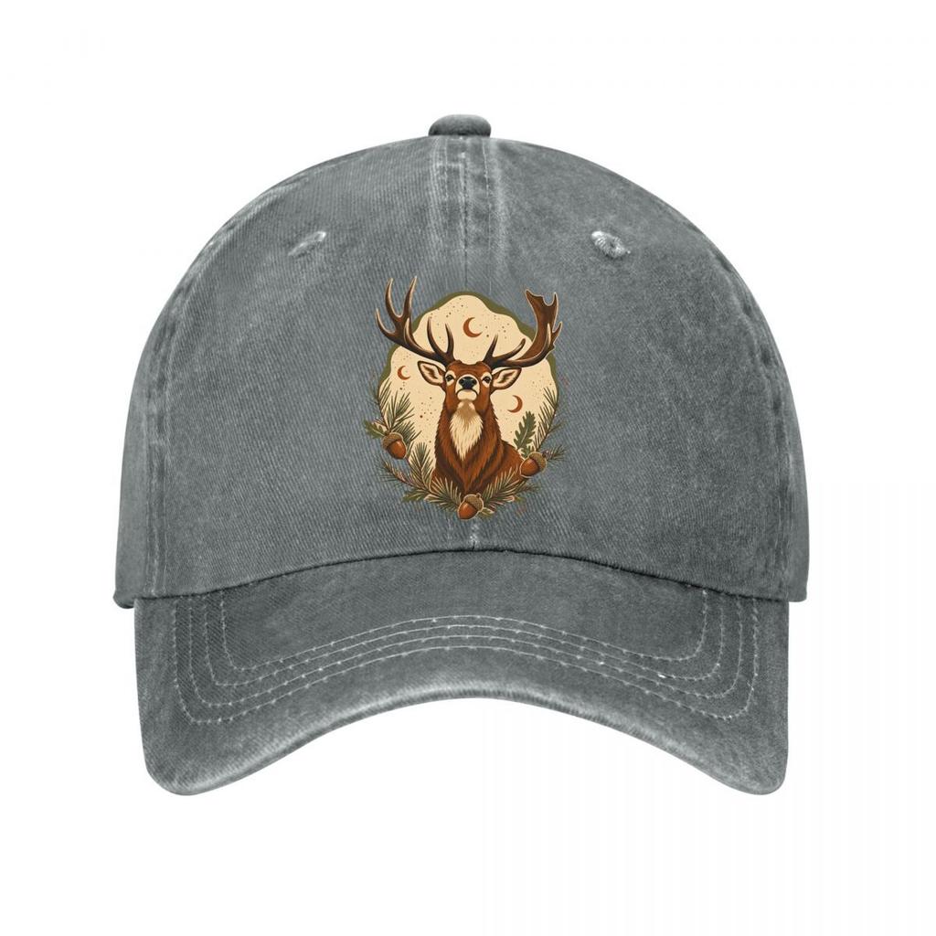 Rustic Woodland Stag Emblem Artwork New Vintage Washed Cotton Baseball Cap Sun Hats