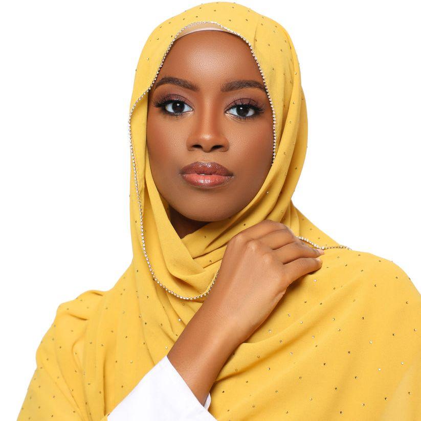 Diamond Chiffon Hijabs Scarves Women Muslim Shawls Rhinestone Headscarf Wraps Turban Islamic Clothing Solid Bandana Bufandas