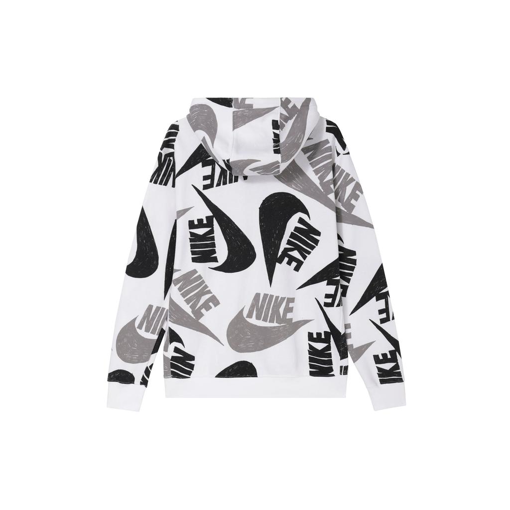 Nike Street Style Graffiti Print Mixed Hook Fleece-Lined Hoodie Men Tops Black White CJ6313-010