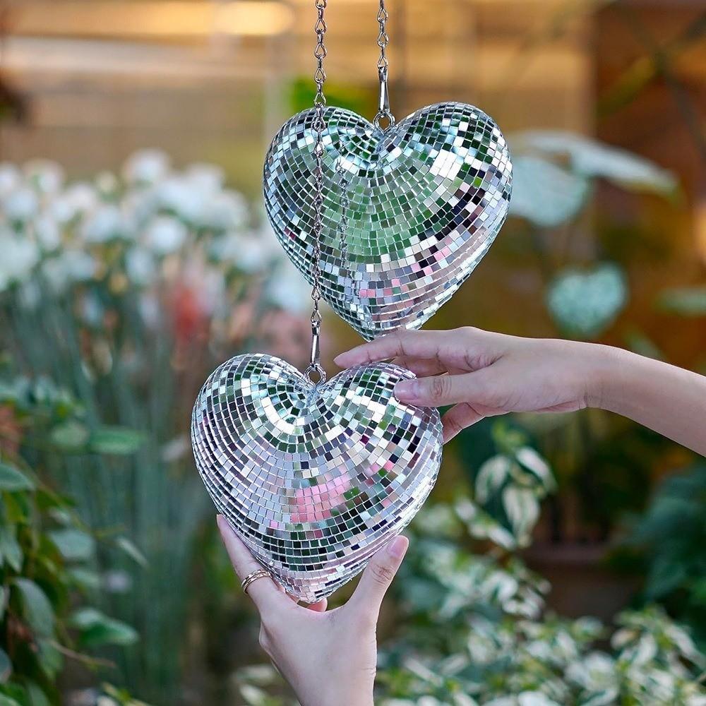 Lightweight Disco Ball Decorations Heart-Shaped Christmas Party Decorations  Keys Chain