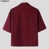 INCERUN Summer Men Lapel Neck Short Sleeve Vintage Knot Casual Shirts Tops