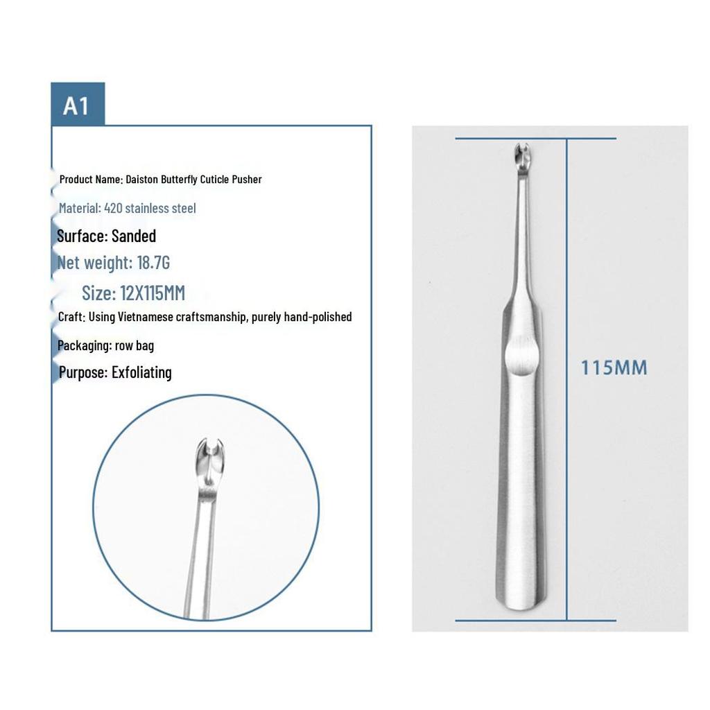 V-förmiger Hornhautentferner aus Edelstahl & Maniküre-Schieber