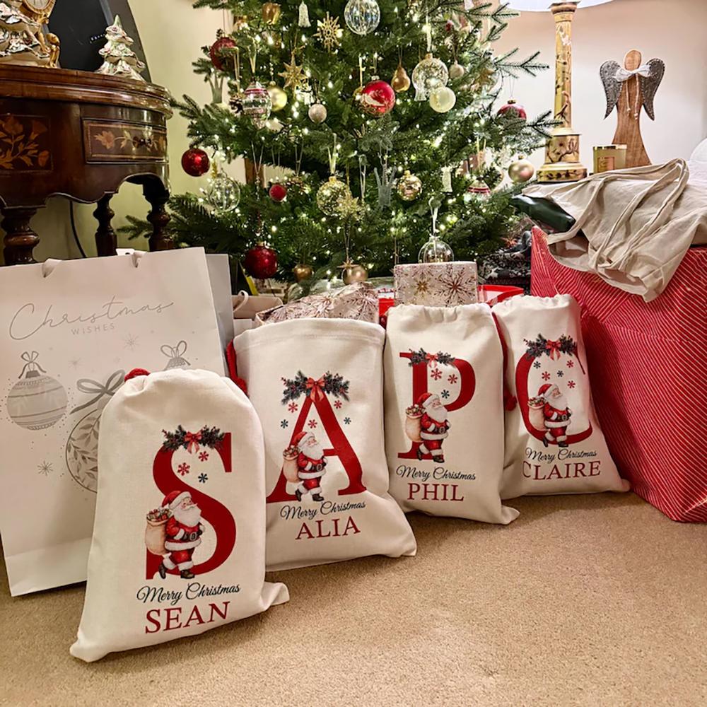 Custom Santa Sack Canvas Christmas Present Gift Bag for Him Her Kids Adult Decoration Christmas Ornaments New Year Xmas Stocking