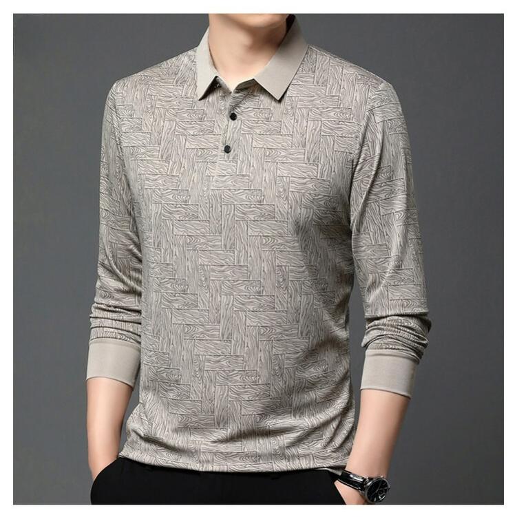 Men's Autumn Lapel Ice Silk Breathable Long-sleeved Men's T-shirt Solid Color Casual All-match Thin Men's Polo Shirt