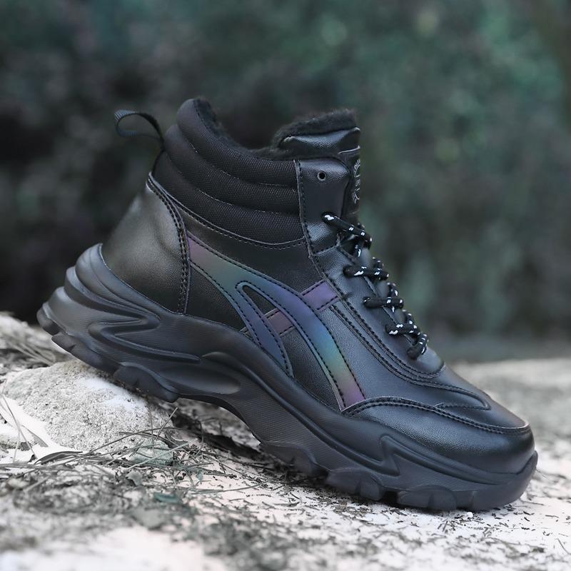 Damskie Buty Zimowe Pluszowe Grube Trampki Sznurowane Codzienne Wysokie Ciepłe Buty Botki Rozmiar 35-42 Damskie Zimowe Skórzane Buty