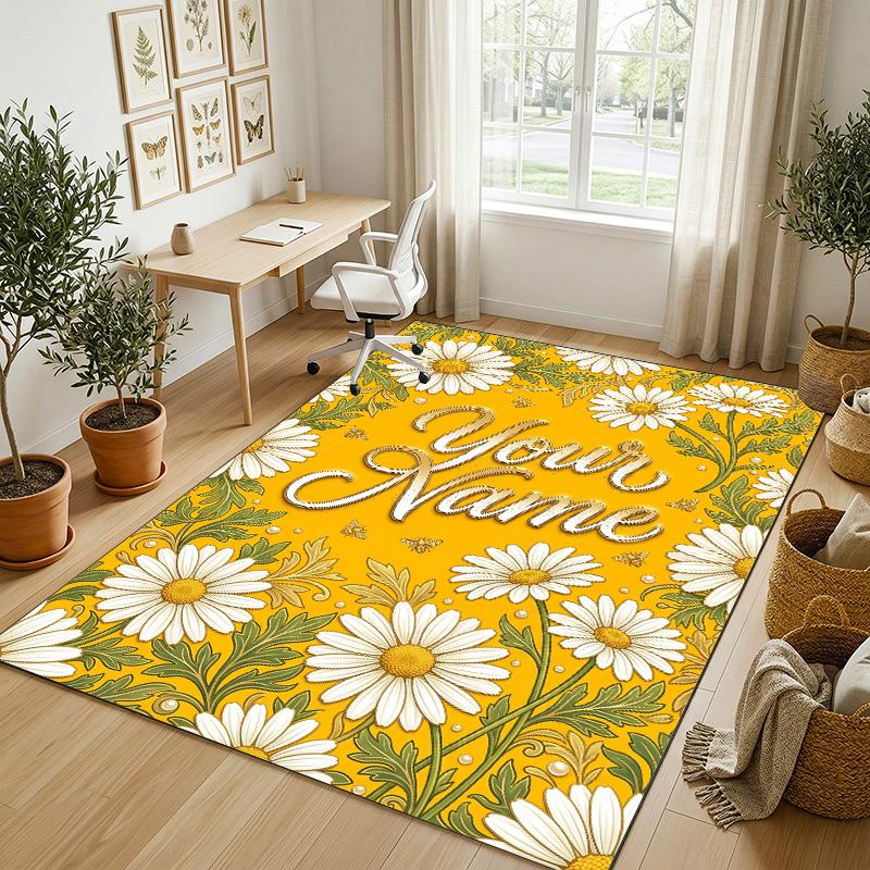 Floral Theme Soft Crystal Velvet Rug Custom Name & Text Print Non Slip Floor Rug for Bedroom Living Room