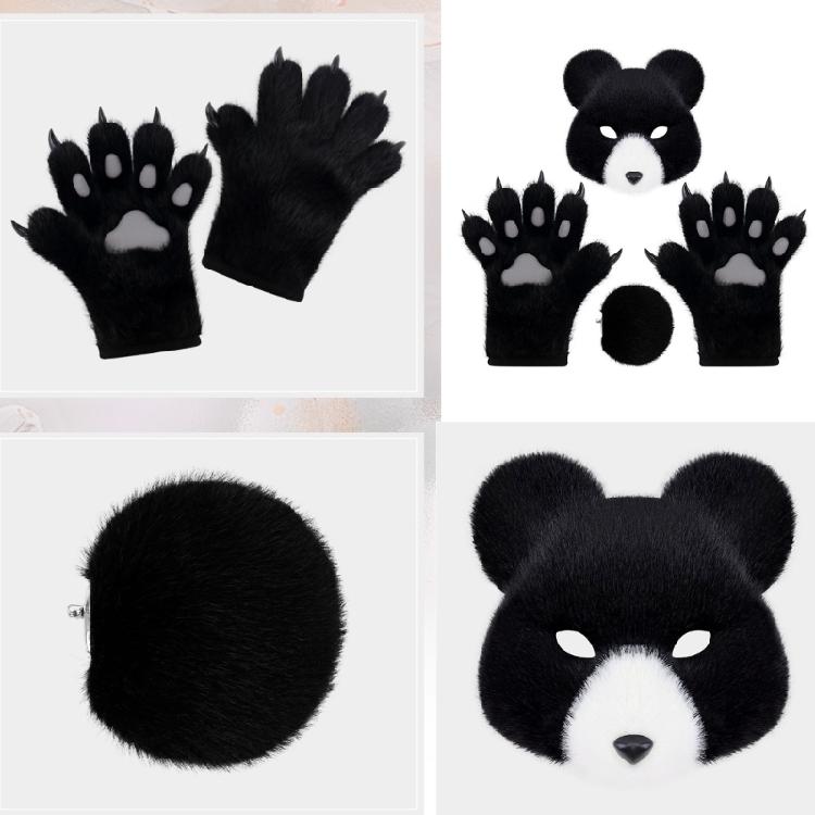 3Pcs Animal Bear Costumes Accessories Bear Mask,Bear Tail, Bears Paws Gloves for Kids Halloween Cosplay Party Props