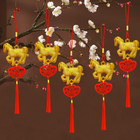 2026 Year of The Horse Pendant Chinese New Year Feng Shui Zodiac Horse Charm with Tassel for Spring Festival Car Rearview Mirror Home Decor
