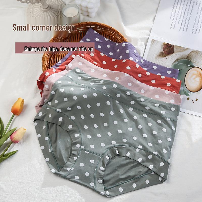 Zestaw 4 szt. Damskie Majtki Plus Size z Wysokim Stanem z Modalnu - Oddychające, Wygodne, W Kropki