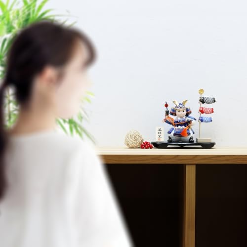 Osaka Choseido May Doll Helmet Ornament, Compact Mini Carp Streamer Set for Indoor Use, Ceramic, with a Successful General and Carp Streamer