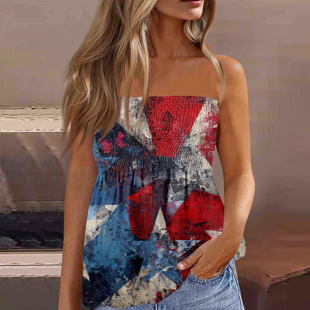 Summer Tube Tops For Women,Cute Sexy Off Shoulder Print Sleeveless T-Shirt