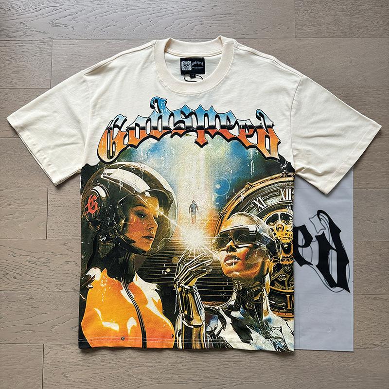 Nueva Camiseta Negra Lavada de Manga Corta con Cuello Redondo para Banda de Rock Calavera Meichao Godspeed Estilo Igual para Pareja