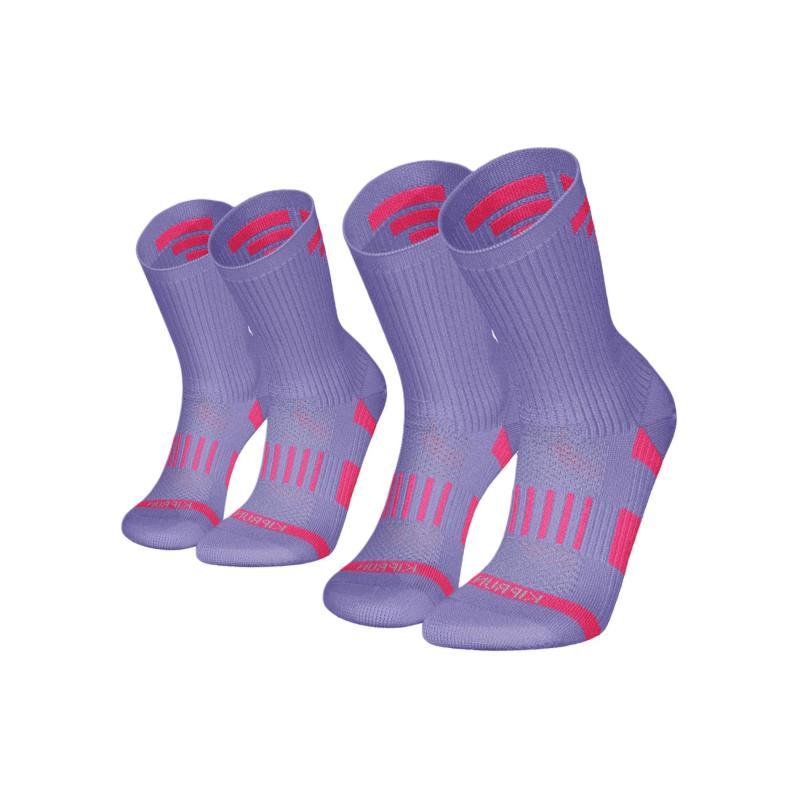 Decathlon Colour-blocked Letters Soft and Comfortable Casual Kids Socks 2 Pairs Lavender Purple/Fluorescent Magenta Children's Model
