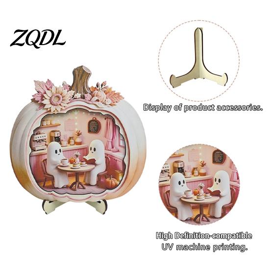 Indoor Fall Seasonal Ornament Halloween Ghost Pumpkin Wooden Plaque, 2D Flat Tabletop Sign, Gift for Lovers Spooky Bathing Reading Home Office Mantel