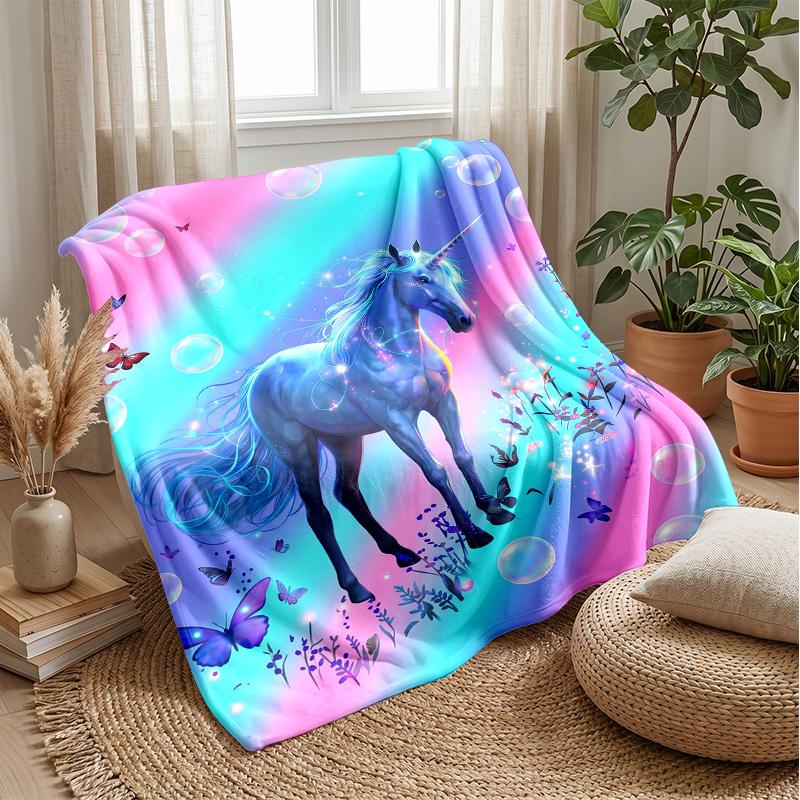 Fantasy Unicorn In Galaxy Theme Blanket Lightweight Warm Flannel Blanket Decorative Throw Blanket for Home Decoration
