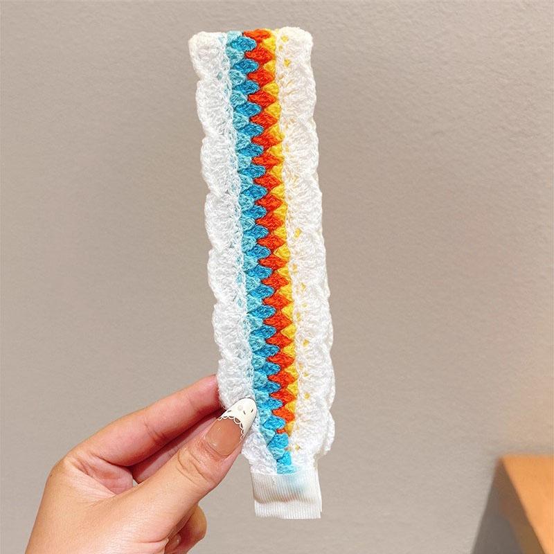 Knitting Colorful Flower Print Velcro Headband For Women Girls Sweet Hair Ornament Headwear Hair Band Hair Accessories