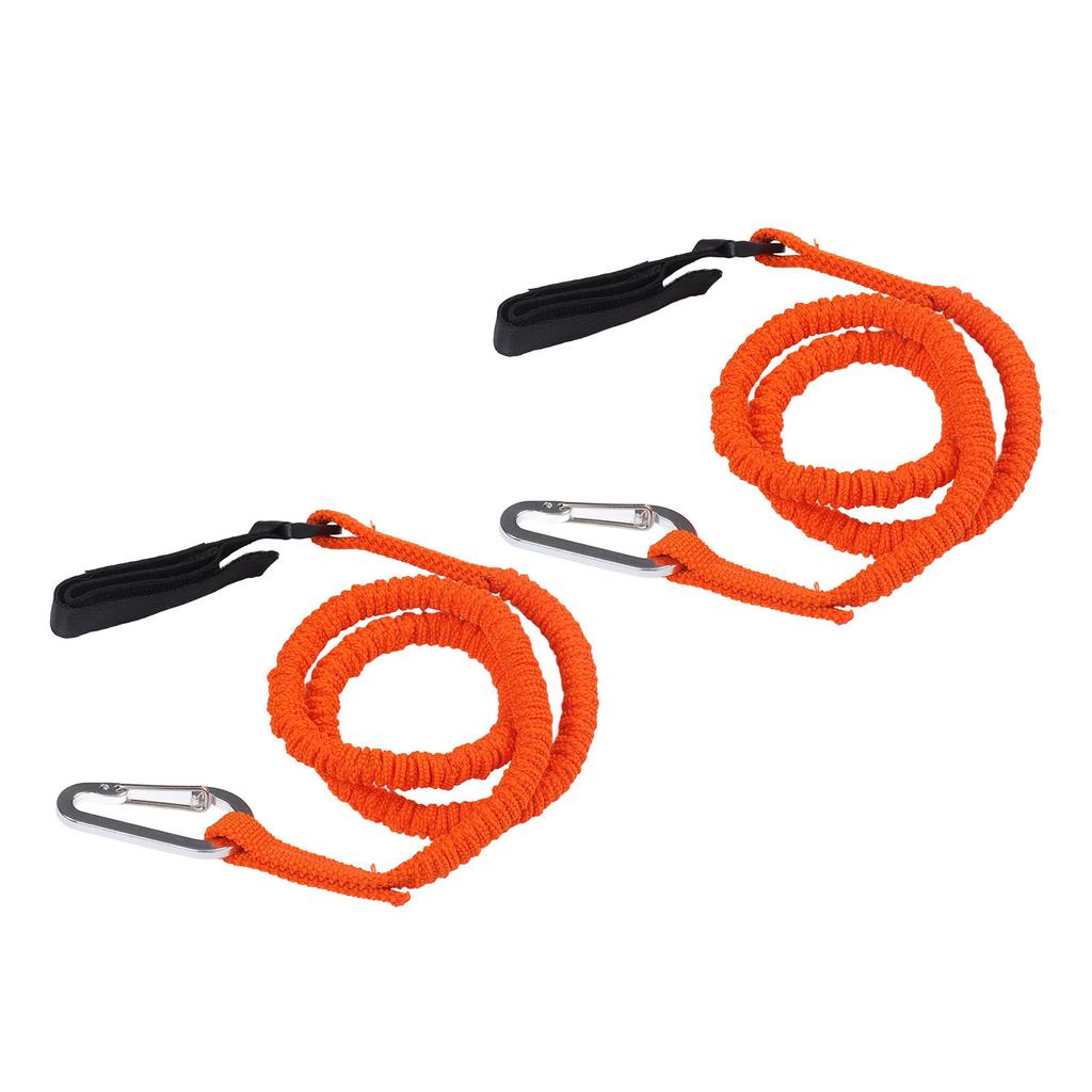 2pcs Kayak Paddle Leashes Stretchable Safety Canoe Paddle Leash Kayak Accessories with Belt Buckle and Hook Orange