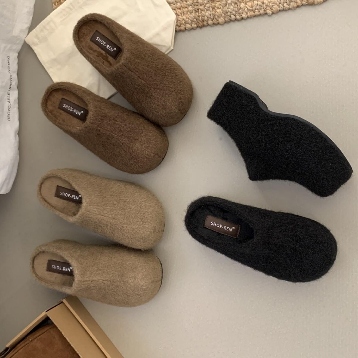 

2025 autumn and winter new round head thick bottom outer wear Mao Mao waterproof table bag head half drag women s home wear Boken 7cm 39 хакі