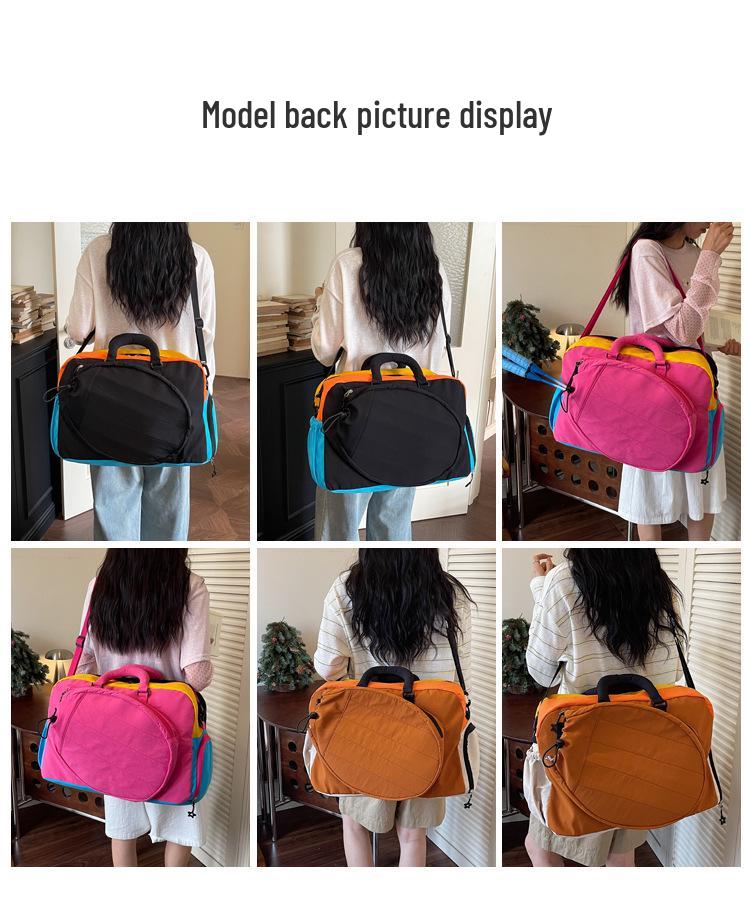 Large Capacity Wet-Dry Fitness Bag with Mesh Badminton Racket Storage - Color Block Design, Outdoor Sports Crossbody Bag