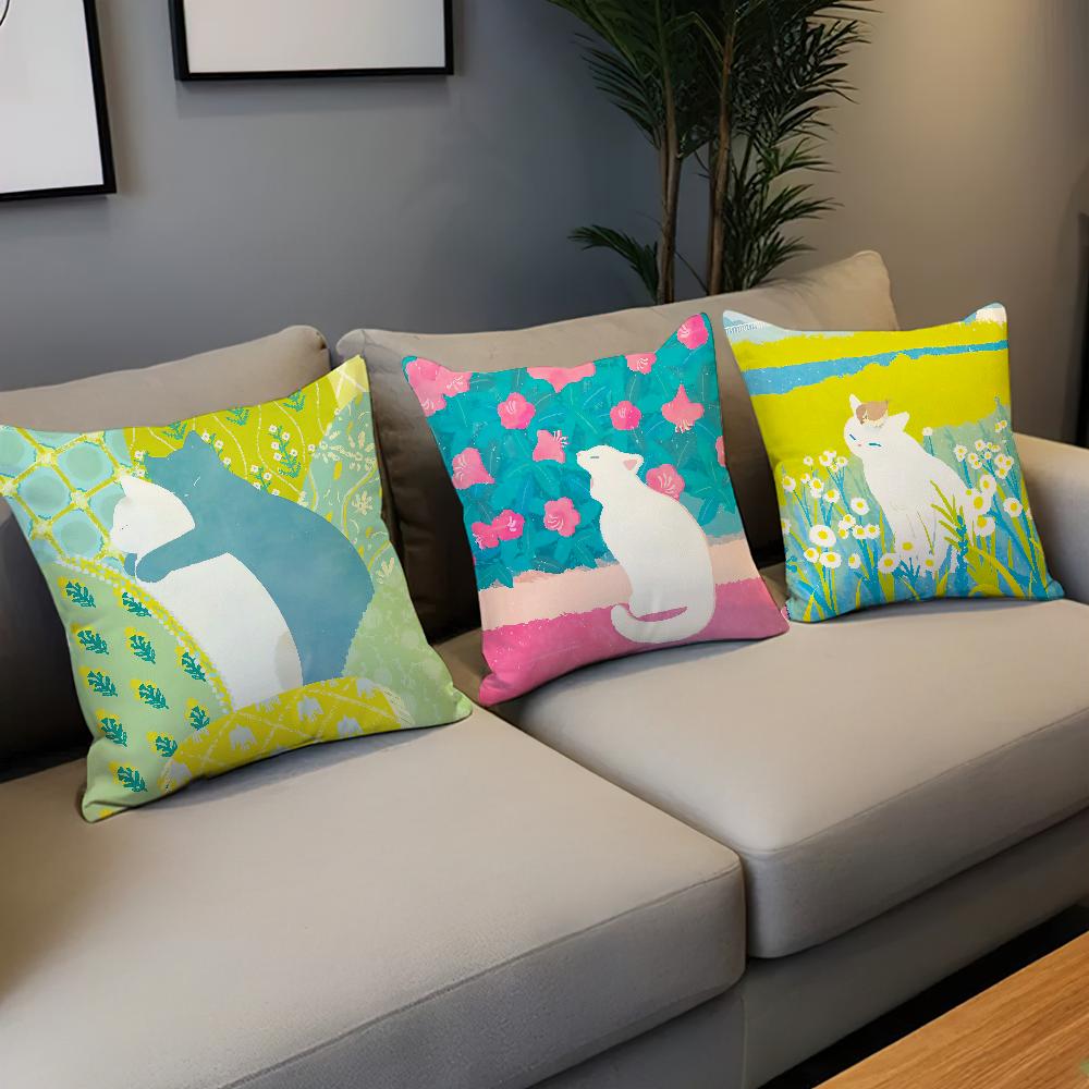 Color Fashion Cat Cute Cartoon Dopamine Comfortable Soft Pillow Case for Sofa Living Room Home Office Decor Protective Covers