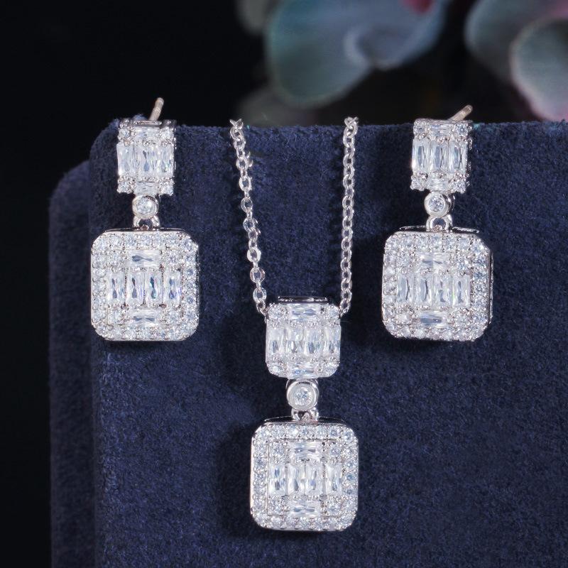 Needle Stud Earrings Slightly Inlaid Zircon Pendant Necklace Set Temperament Jewelry