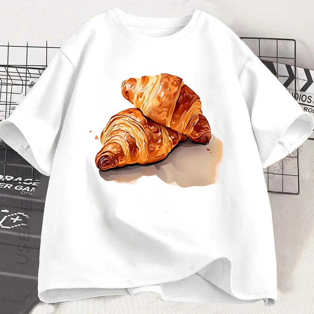 T-shirt Grafica Croissant Francese Estetica Stampa Pane Cibo Maglietta Estiva Manica Corta Moda Casual Stile Panetteria Top Unisex