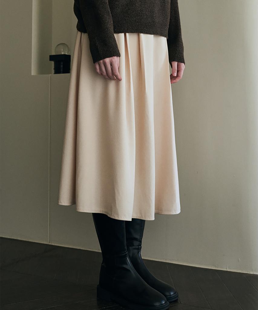 Roeil Mild Corduroy Pintuck Skirt - Cream