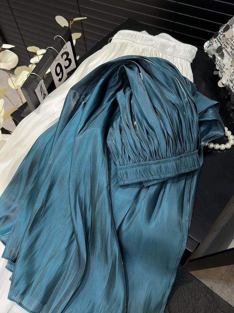 Pearlescent luster yarn pleated pleated skirt summer women medium and long hanging high waist a word 2025 new