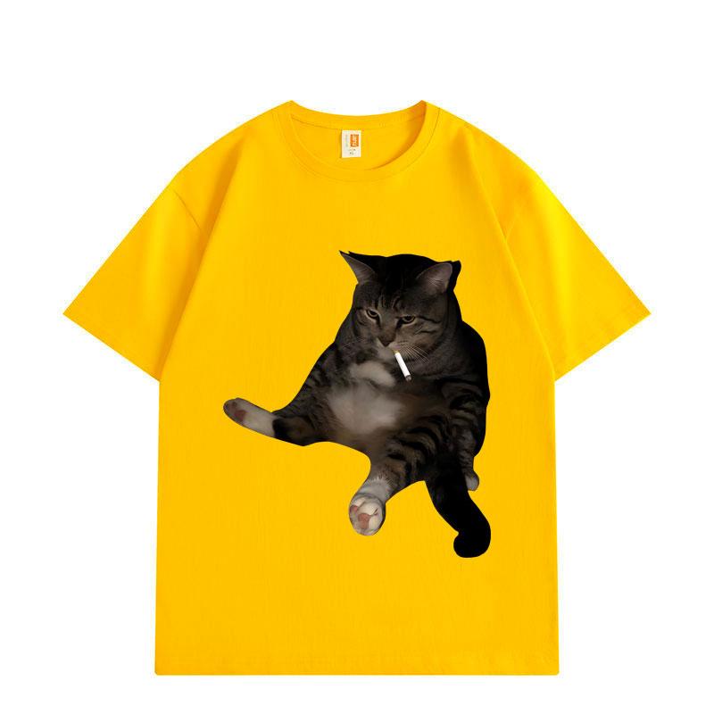 Funny Smoking Cat Meme Graphic T Shirts Fashion Vintage Short Sleeve T-shirts Men Women Casual Loose Cotton T-shirt
