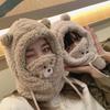 Winter Cartoon Hat With Mask Bear Lamb Beanie Hats Warm Thickened Ear Protection Beanies For Women Girl Scarf Hat