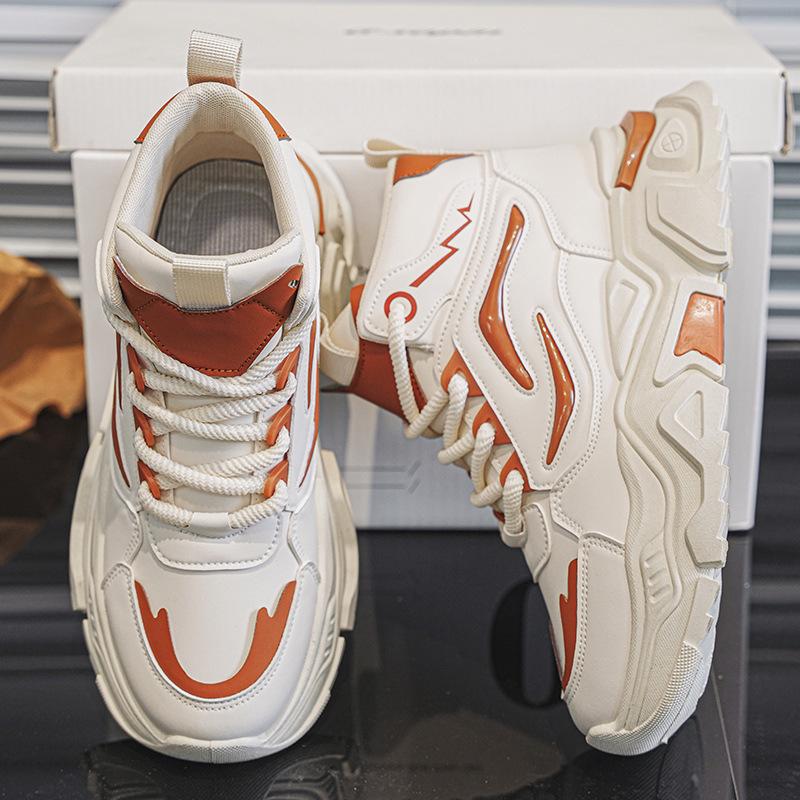 Men's Shoes Autumn Breathable Youth Casual Running High-top Sports Shoes Thick-soled Heightening Versatile Little White Dad Trendy Shoes