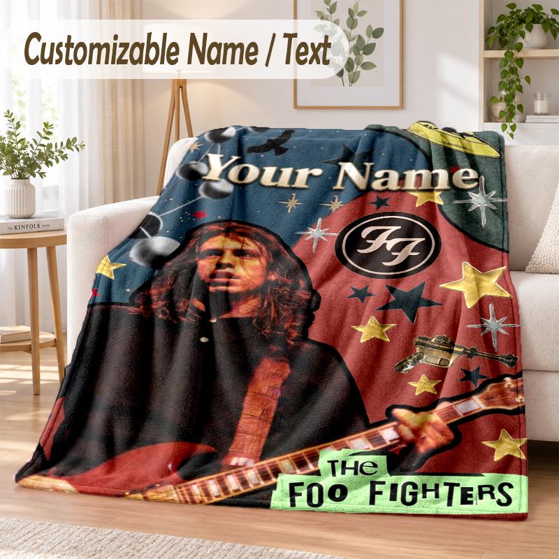 Foo Fighters Custom Name Flannel Throw Blanket Soft Warm for Sofa Bed Indoor Home Use