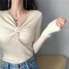 Stylish Women's V-Neck Long Sleeve Knit Top, Slim Fit T-Shirt for Autumn 2026