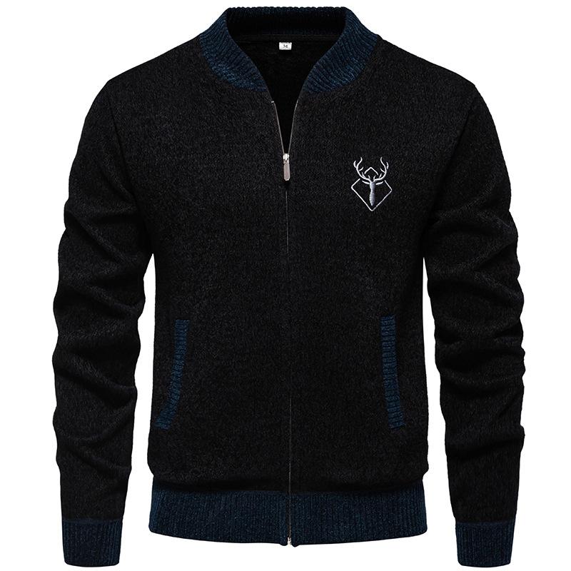 Autumn and Winter Casual Knitted Cardigan Plus Velvet Thickened Men's Baseball Collar Jacket Sweater