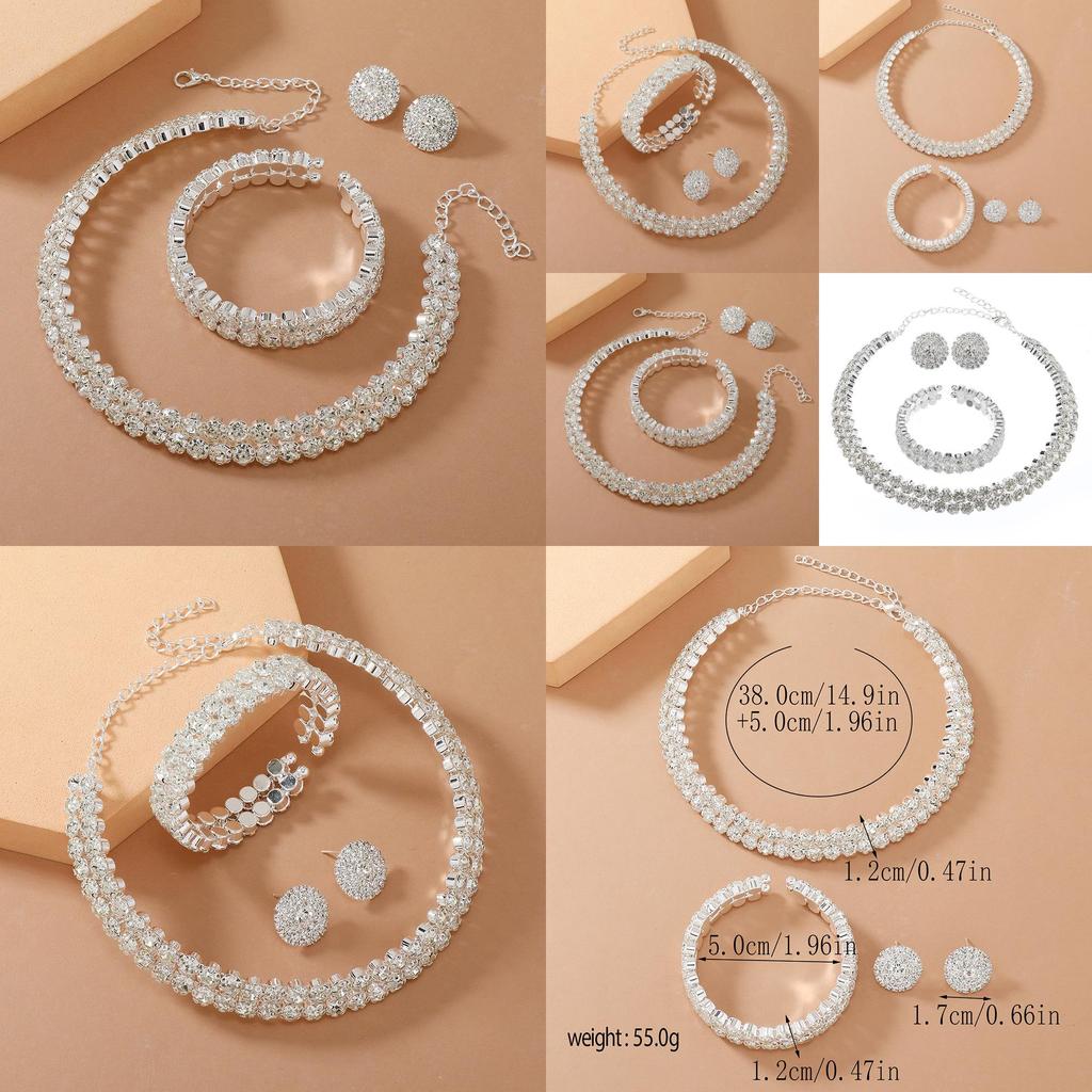 Double Layer Bridal Jewelry Set With Water Diamonds Pendant And Bracelet For Women