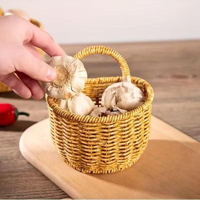 Imitation Rattan Woven Ginger And Garlic Egg Wall Hanging Storage Basket Bathroom Wall Hanging Basket