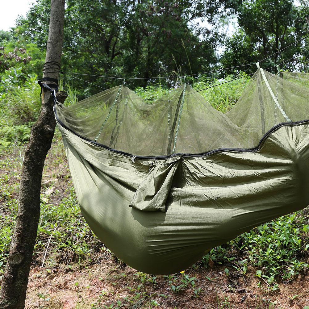 Double Person Camping Hammock With Mosquito Net for Outdoor Garden Jungle(Military green)