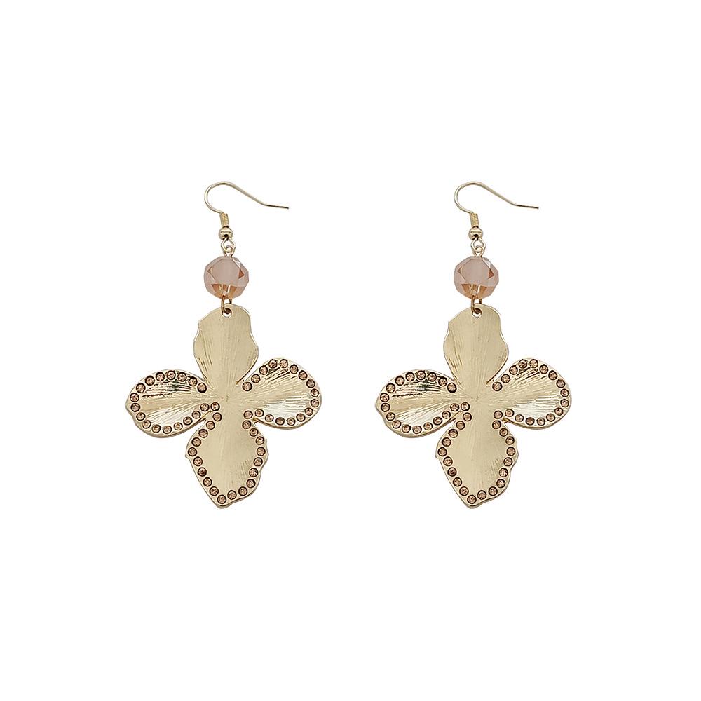 

Elegant Alloy Four-Leaf Clover Earrings with Brushed Texture - High-Quality Court Style for Women золотой