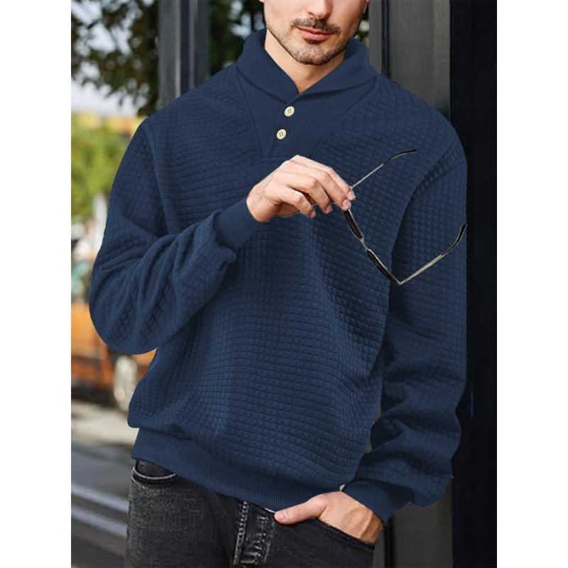 Men's new sports and leisure loose solid color lapel jacquard plaid men's sweater