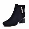 High-heeled fashion boots women's new black sheepskin square buckle thin boots short boots women's leather boots
