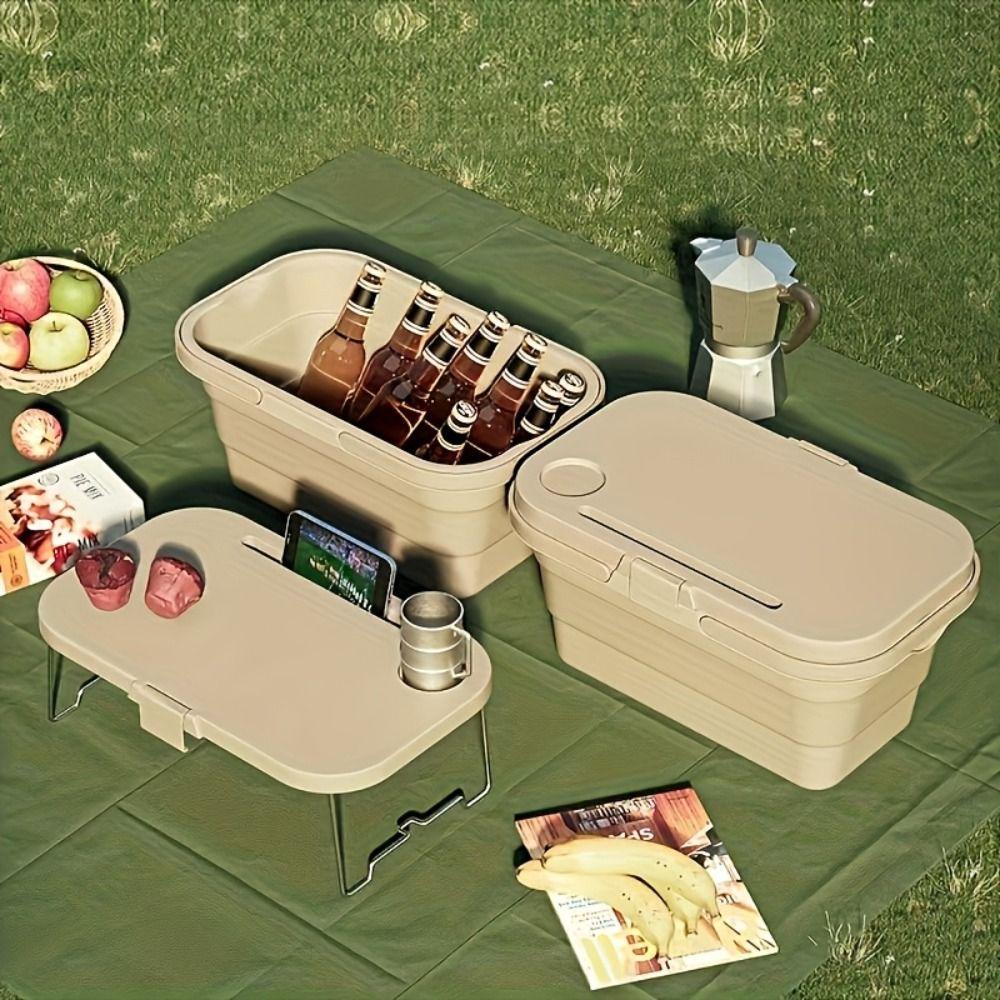 Foldable Picnic Basket Camping Table Outdoor Organizer Durable Sundries Basket  BBQ