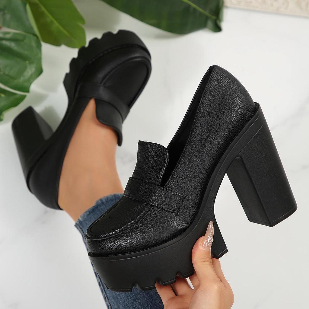 Grandes Pointures Polyvalentes Confortables Talon Épais Mary Janes Mode Talons Hauts Chaussures Simples pour Femmes Bout Rond Caoutchouc 2026