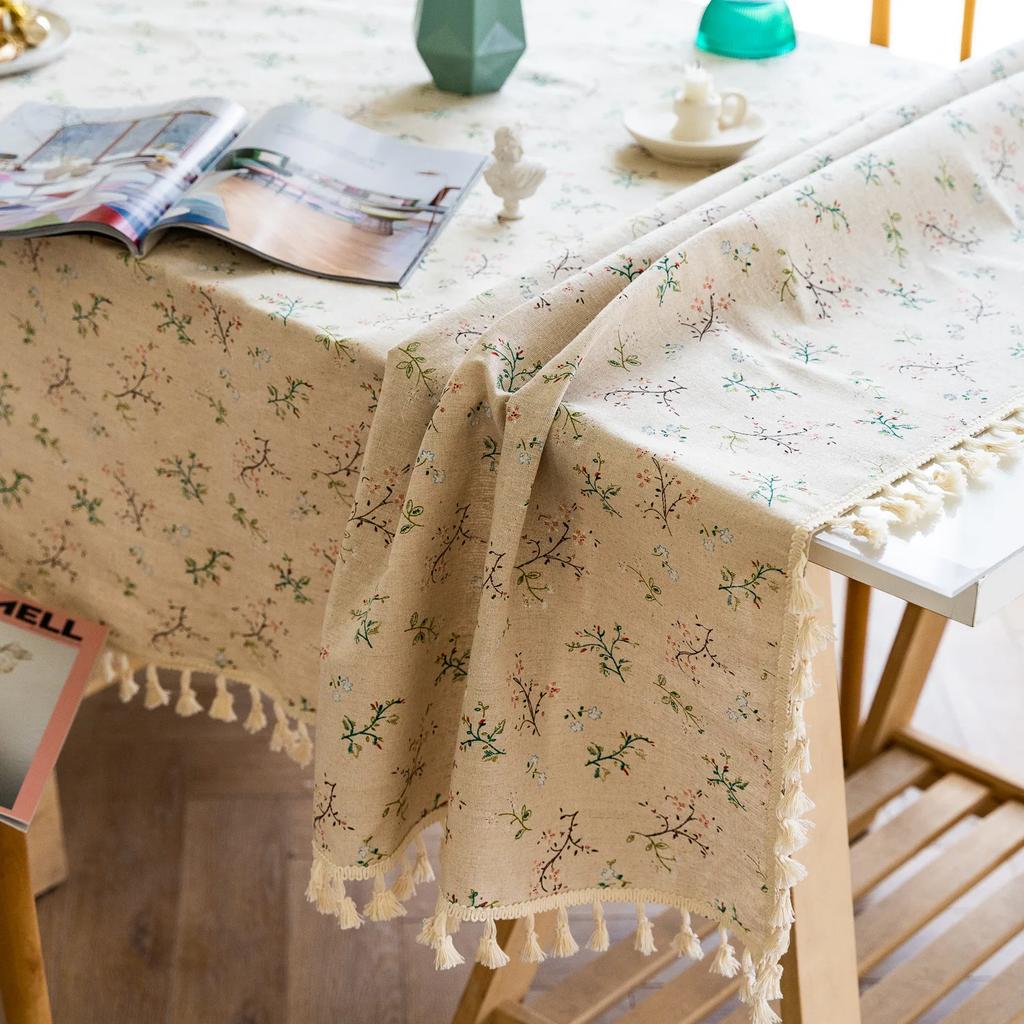 Flower Pattern Tablecloth Cotton Linen Blend Rectangular Dining Table Cover For Dining Buffet Parties And Camping Decoration