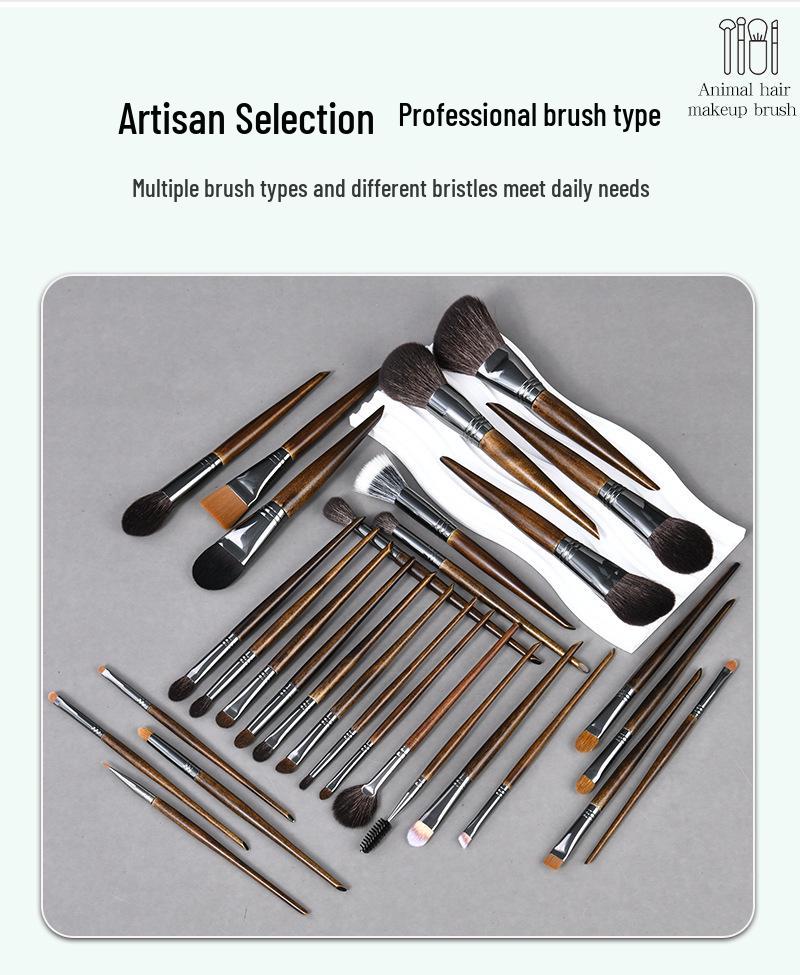 25-Piece Animal Hair Makeup Brush Set: Includes Wool Brushes for Eyeshadow, Nose Shadow, and Foundation - Artist Recommended