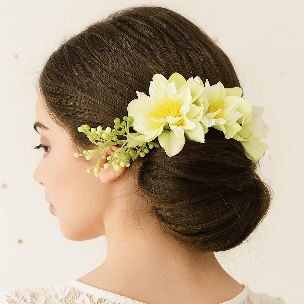 Multicolor Flower Hair Comb Cloth Thai Hair Comb Temperament Hair Accessories  performance clothing