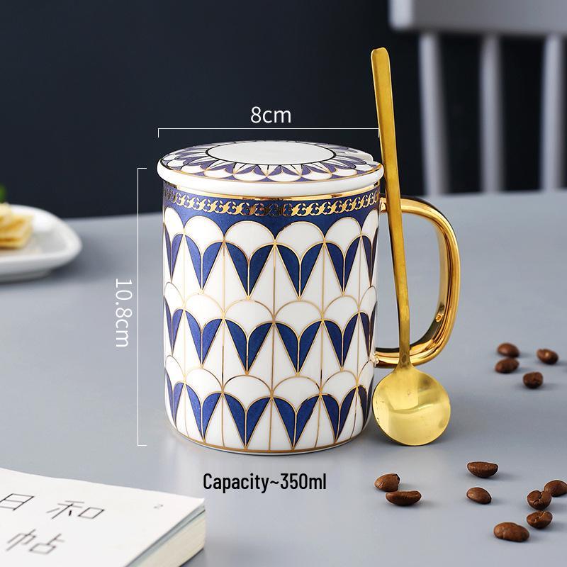 British Style Matching Ceramic Mug Set with Lids - High-End Coffee and Water Cups