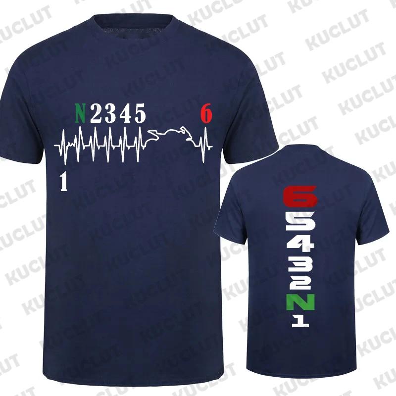 Vintage T-Shirts for Men Manual-Transmission 1N23456 Motorcycle Gear Shift Heartbeat Biker Print Top Tee Street T-Shirt Clothing