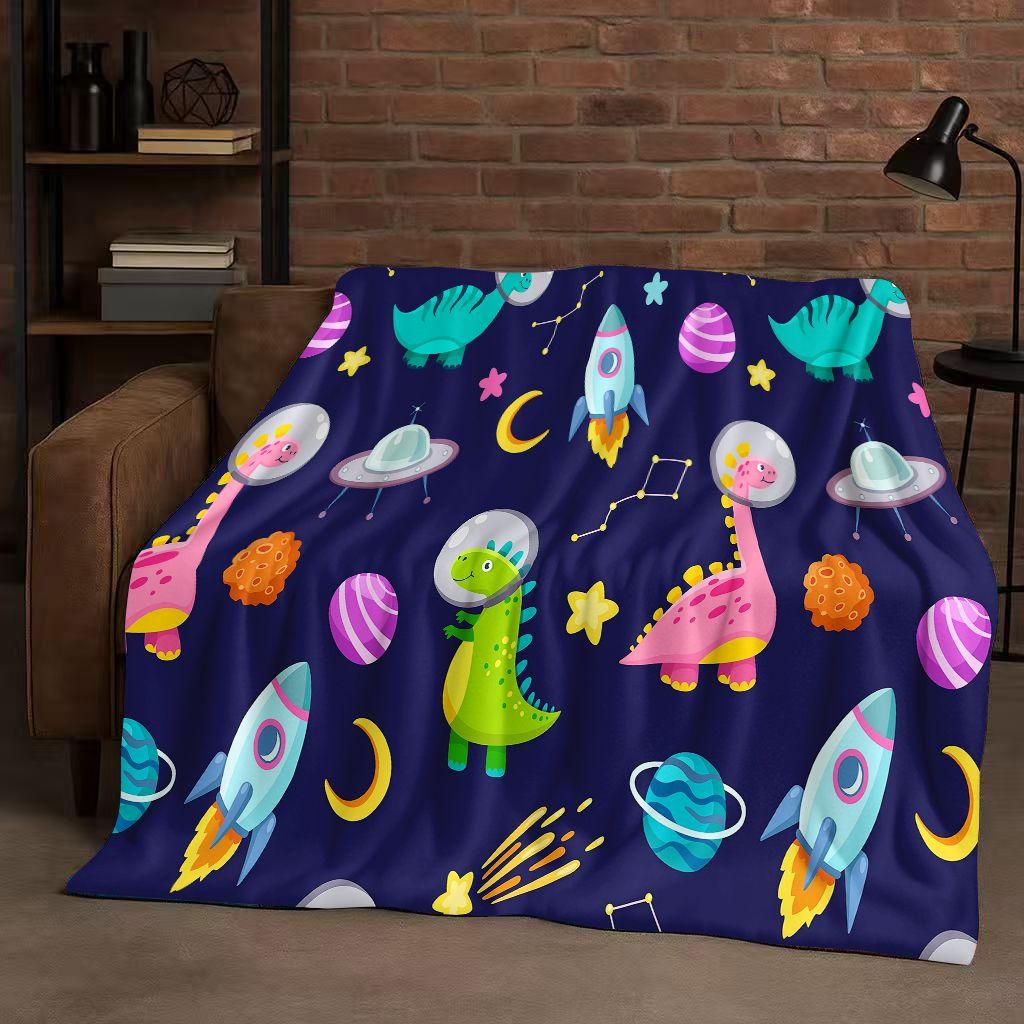 2026 New Space Dinosaur Cartoon Dino Art Flannel Blanket,Ultra Soft Warm Plush Throw for Home Bedroom Bed Sofa Cover Kids Gift