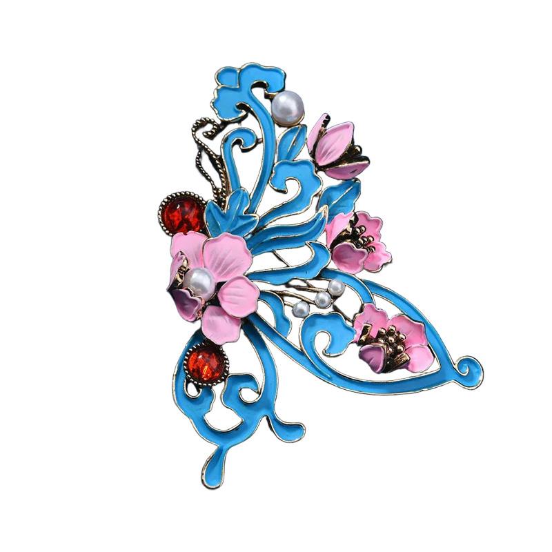 

1 шт. Жемчужная брошь Ласточка Стрекоза Банкетные украшения Розовый и голубой для женщин Эмалированный пион Имитация обжига Синий C